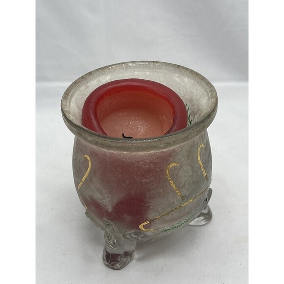 Heavy Crystal Frosted Glass Candle Holder 3-Footed Christmas Holiday Decor - Picture 5 of 11